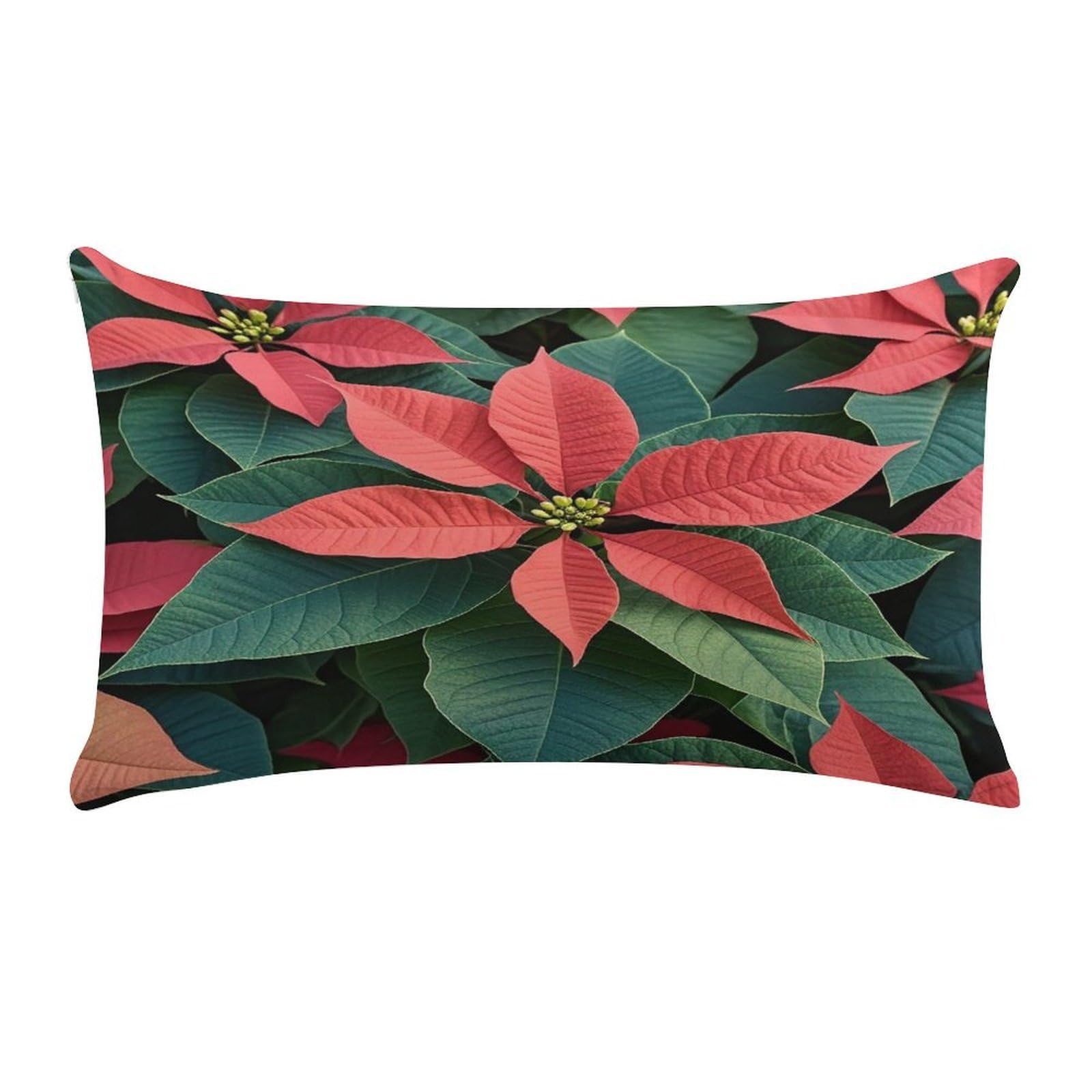 FekiLoot Poinsettia Pillow Covers Short Plush Pillowcase with Zipper Cozy Soft Rectangular Throw Pillow Case Luxury Style Cushion Cases Decorative Lumbar Pillow Shell 12" X 20"