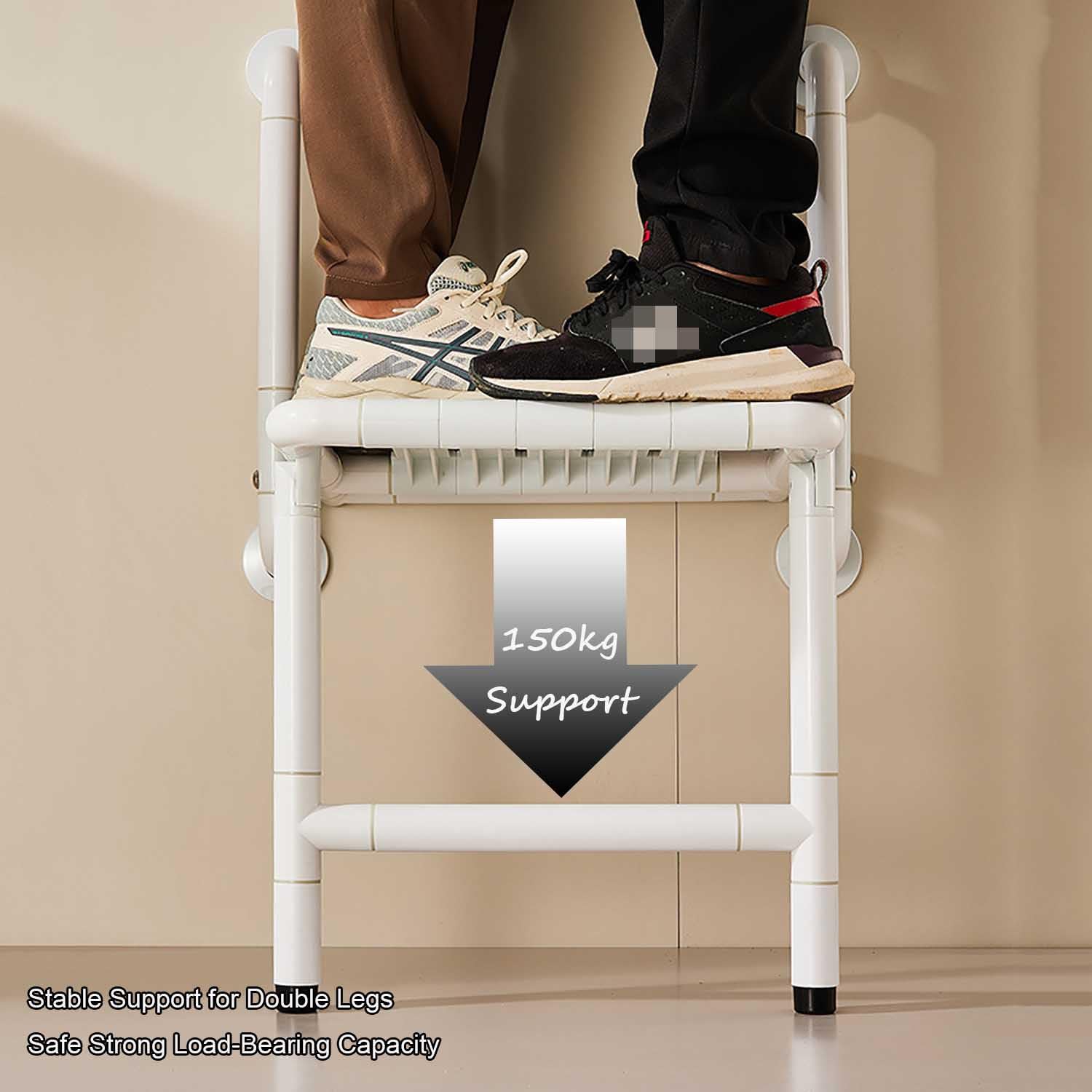 Silla de Ducha Blanca Plegable Antideslizante para Ancianos | Asiento de Ducha Montada en la Pared,Taburete de Baño,Ahorra Espacio,Luminoso,Acero,Panel Reforzado,Soporta 150 kg