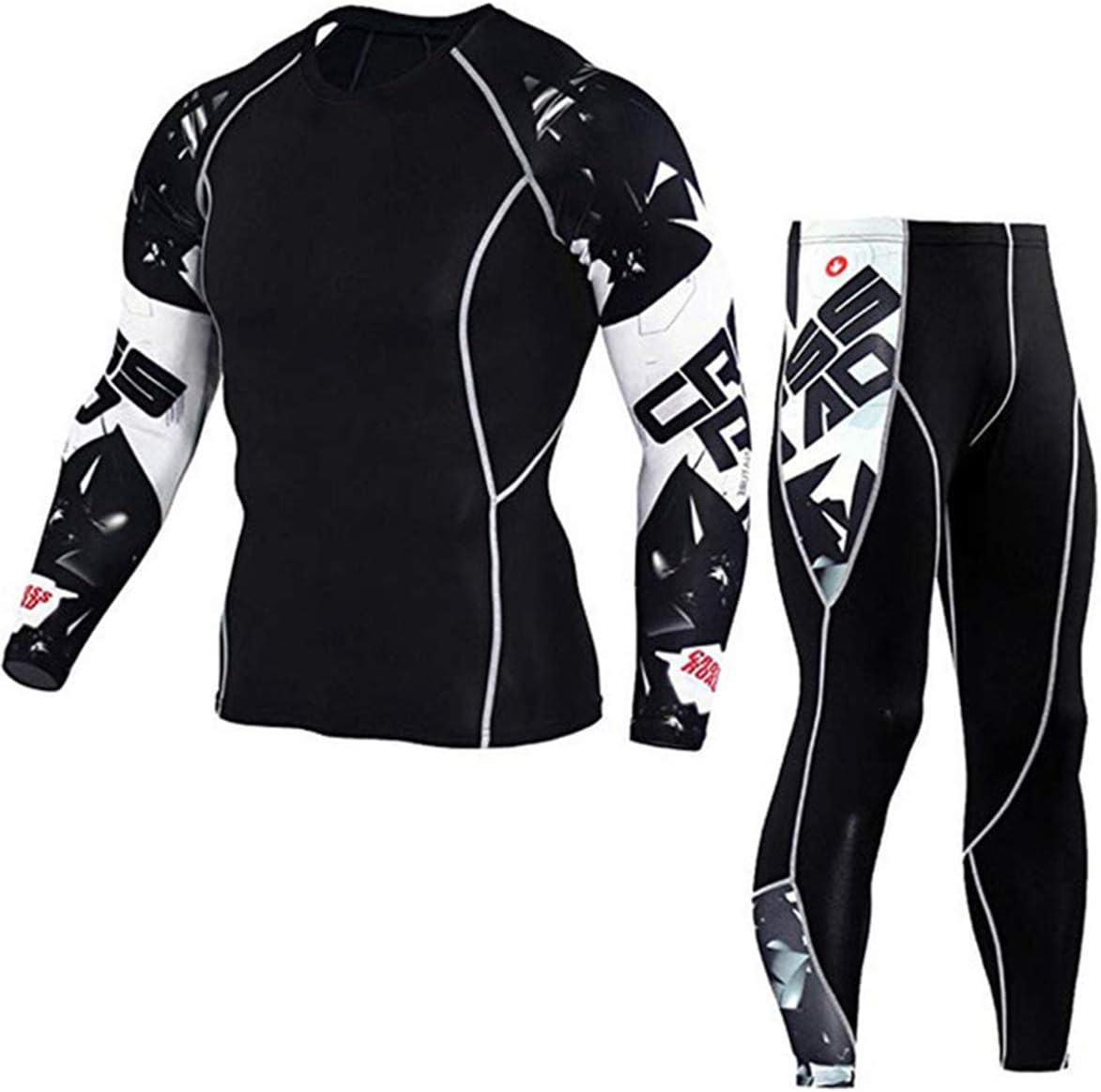 Men's Gym Running Fitness Kit Compression Pants Shirt Top Long Sleeve Jacket Set 2 PCS - Workout Outfit Set