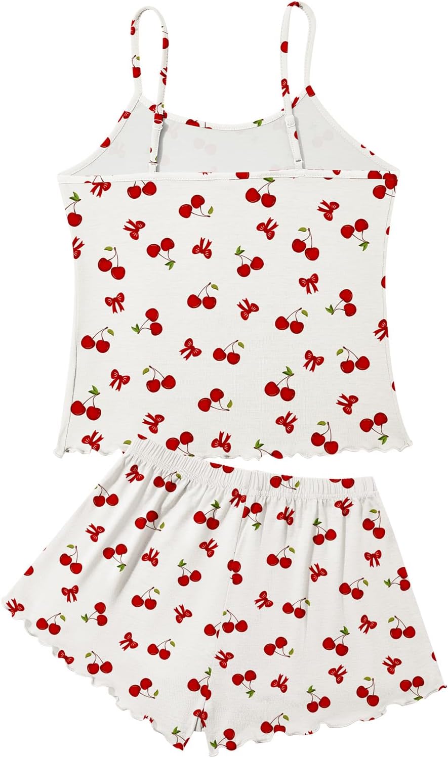 American Trends Cute Pajamas for Women Strawberry Print Cami Top and Shorts Pj Set Two Piece Pajama Set Sleepwear Sleep Set - Image 4