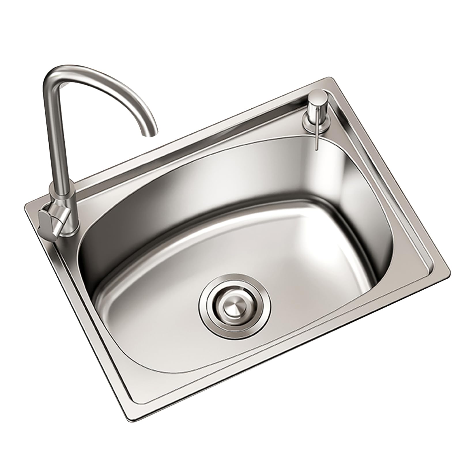 Fregadero de cocina de Acero inoxidable de Un Solo Seno, empotrable Bajo encimera, incluye desagüe y dispensador de jabón para balcón, restaurante, Bar o autocaravana (45 x 39 cm).