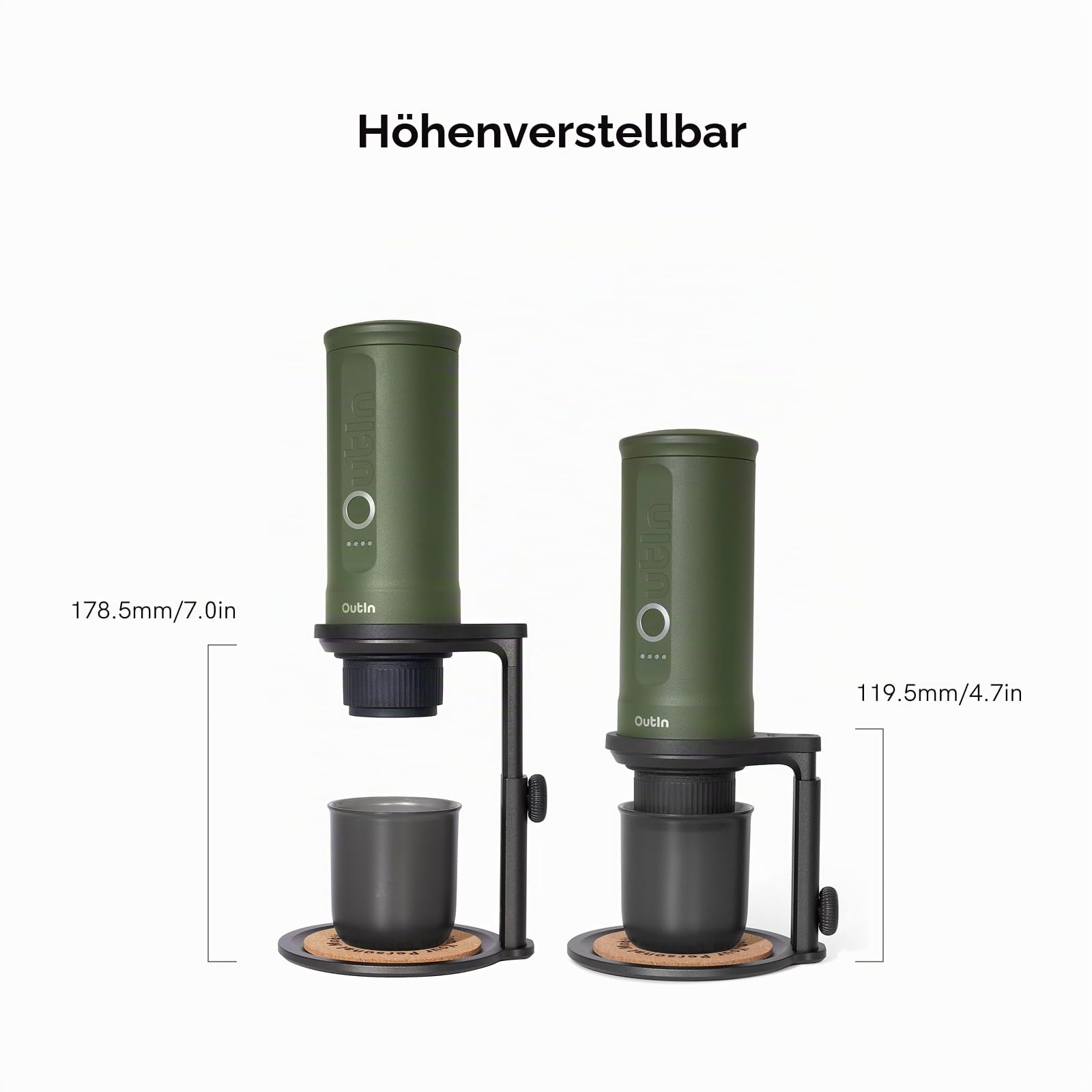 OutIn Mino Tragbare Elektrische Espressomaschine Abnehmbarer Kaffeehalter im Set
