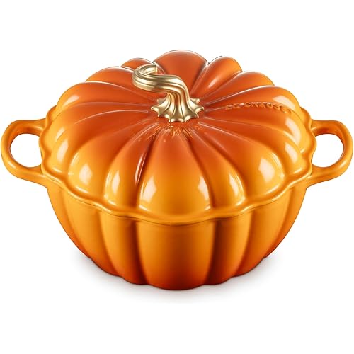 Le Creuset Enameled Cast Iron Figural Pumpkin Cocotte, 4 qt., Persimmon with Gold Figural Knob