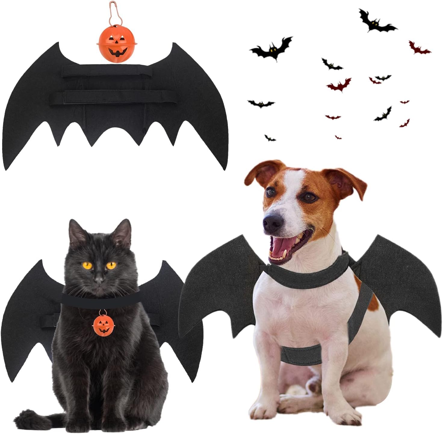 HMYHONDI Halloween Pet Costume,Pet Bat Wings,Halloween Cat Costume,Dog Bat Wings,Pet Bat Wings with Pumpkin Bubble,Halloween Costumes Accessories for Dogs and Cats