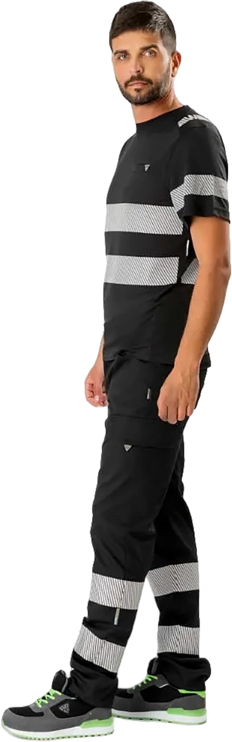 WORKTEAM Pantalón Alta Visibilidad Slim Fit de Trabajo, Cintas Reflectantes Segmentadas, Multibolsillos. Unisex
