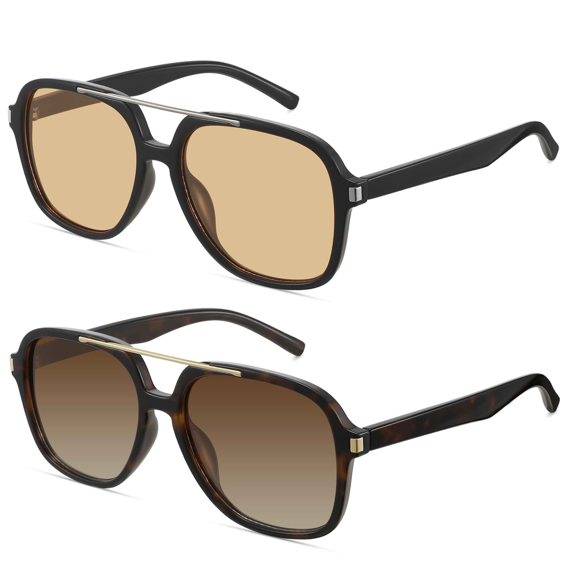 MEETSUN Retro Square Aviator Trendy 90s Double Bridge Sunglasses for Women Trendy 70s Top Bar Double Bridge Sunglasses UV400 Lightweight Shades