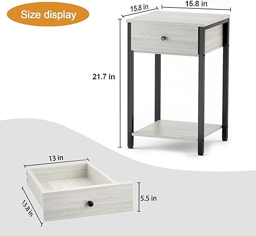 Miniatura 3 de Ecoprsio Mesita de noche moderna mesa auxiliar con cajón y estante de almacenamiento, mesita de noche de madera para dormitorio, sala de estar,