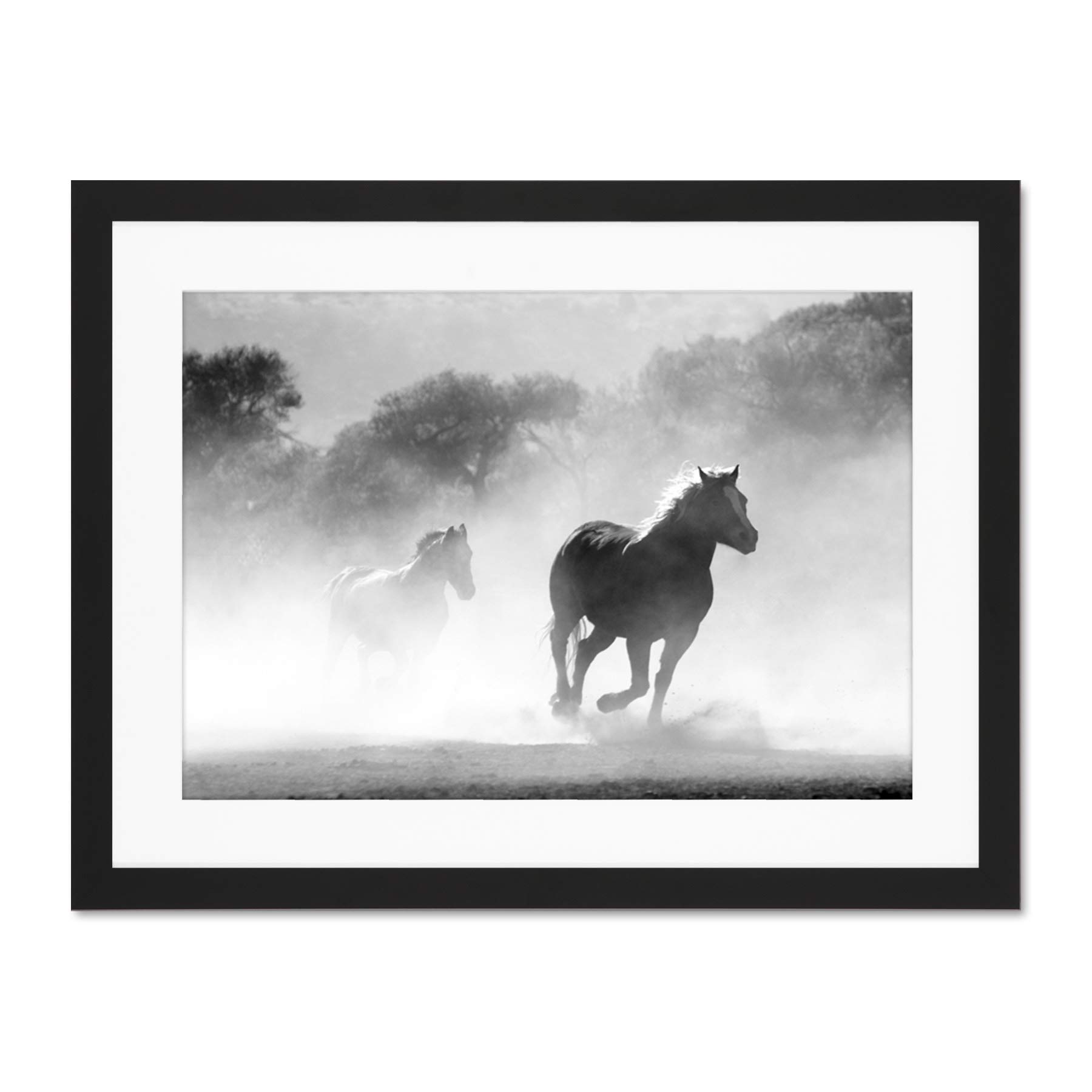 Horses Running Mist BW Large Art Print Poster Wall Decor 18x24 inch Supplied Ready To Hang With Included Mount Brackets