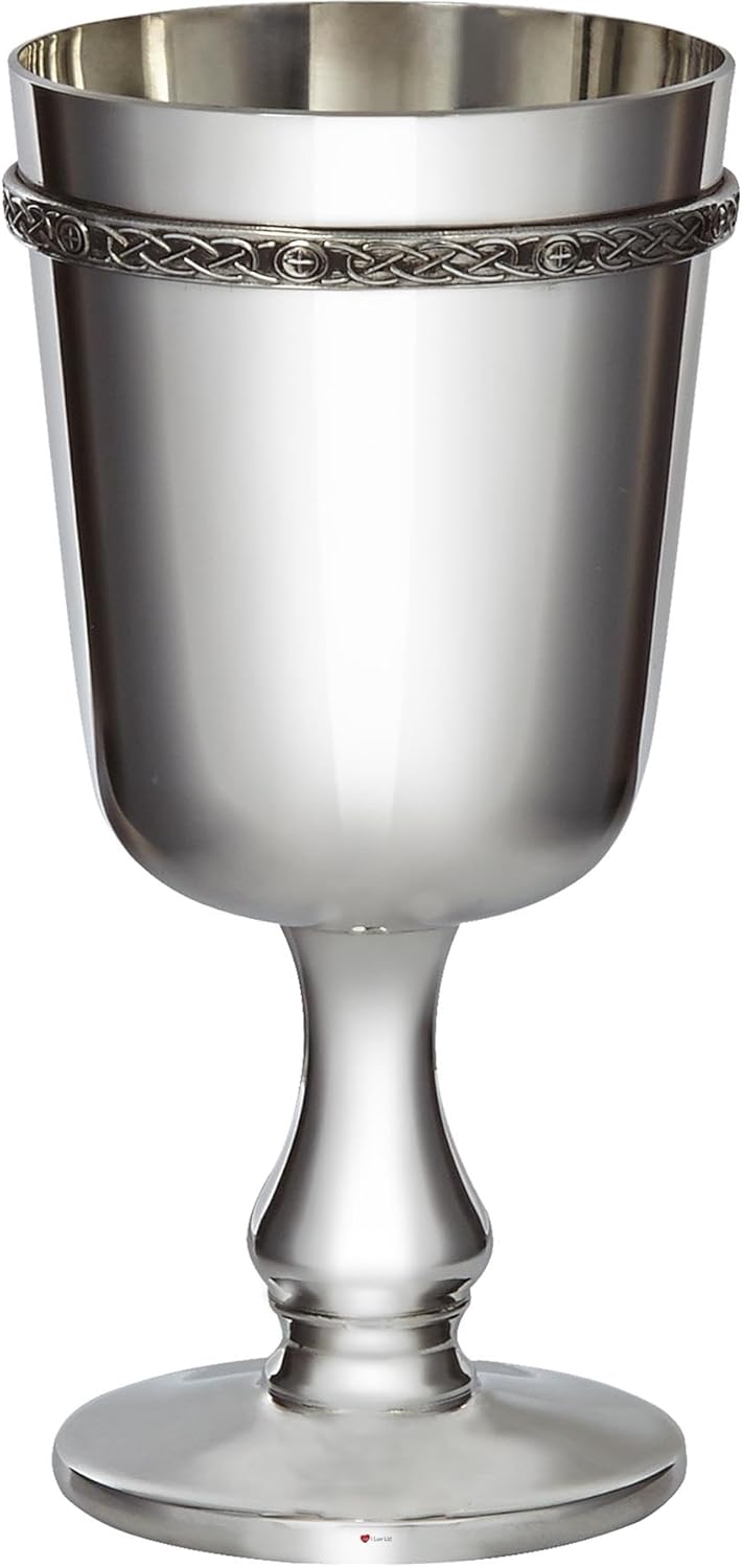 I LUV LTD Celtic Band Pewter Goblet 300ml Bright Polished Finish Both Inside and out with Celtic Wire Trim to Top Edge Perfect for Engraving