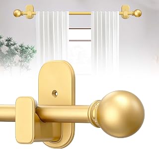Curtain Rods No Drilling for Windows 32 to 45 Inch:No Drill Small Gold Curtain Rod with Adhesive Brackets for Bedroom,5/8" Apartment Renter Friendly Adjustable Drapery Rods Easy Install