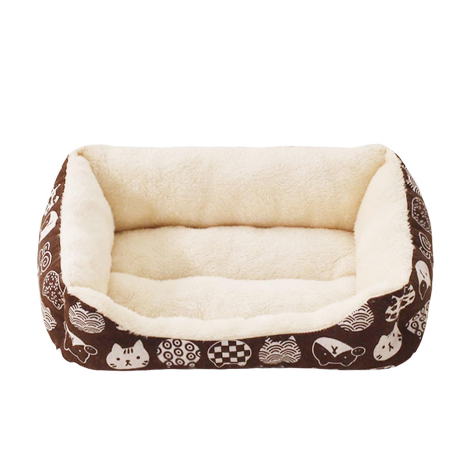 Mateju Plush Pet Bed Rectangle, Fluffy Pet Cushion Thick Warm Soft Plush Dog Cat Bed for Indoor Calming Puppy Kitten Petbed with Non Slip Bottom, for Small Medium (Brown,53x38x12.5cm)