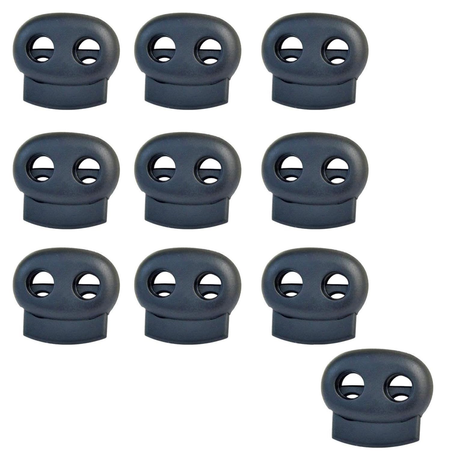 Hnswwgew Unisex Black 10 Pcs Cord Locks, Double Hole Plastic End Spring Stop Toggle Stoppers For Paracord, Shock Cord, Bungee, Drawstrings