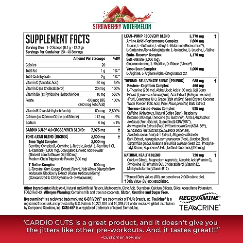 Cardio Cuts NDS Nutrition 4.0 Pre Workout Supplement - Advanced Weight Loss and Pre Cardio Formula with L-Carnitine, CLA, MCTs, L-Glutamine, and Safflower Oil - Strawberry Watermelon (40 Servings) - Image 3