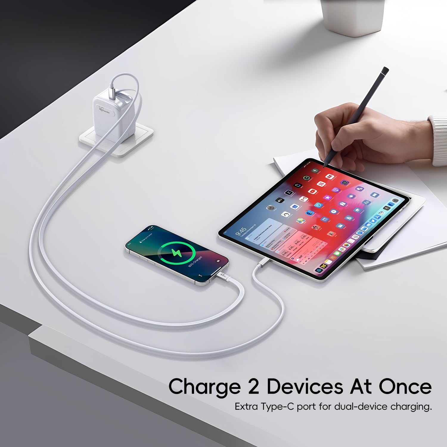 DreamBee Retractable Wall Charger Plug for iPhone 17, 45W Fast Charging Foldable Charger with Dual-C Port, Portable Wall Charger Adapter for iPhone 16/15 Pro Max/iPad/Galaxy/Pixel