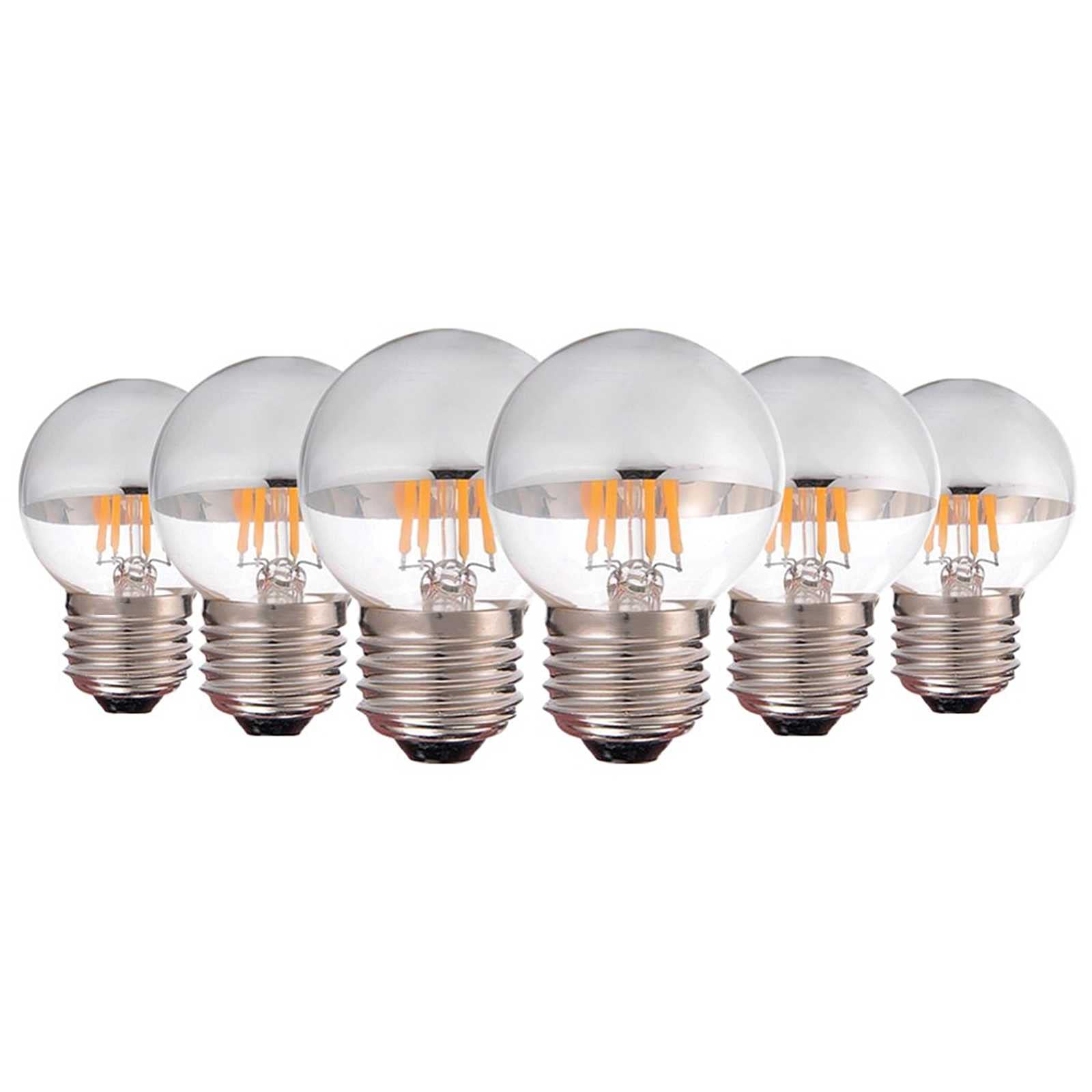 KUNOQXHA 4W G45 Edison LED Bulb 40W Equivalent Half Chrome Silver Tipped Dimmable Vintage LED Filament Bulbs E12/E14/E26/E27 Base Warm White 2700K Decorative LED Globe Light Bulb 6 Pack