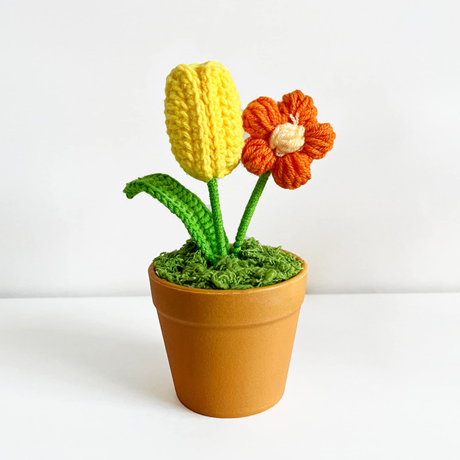 Nucelit Handwoven Bouquet Potted Knitted Floral Ornament Supplies for Wedding Birthday Dining Table Decoration Present Knitted Bouquet