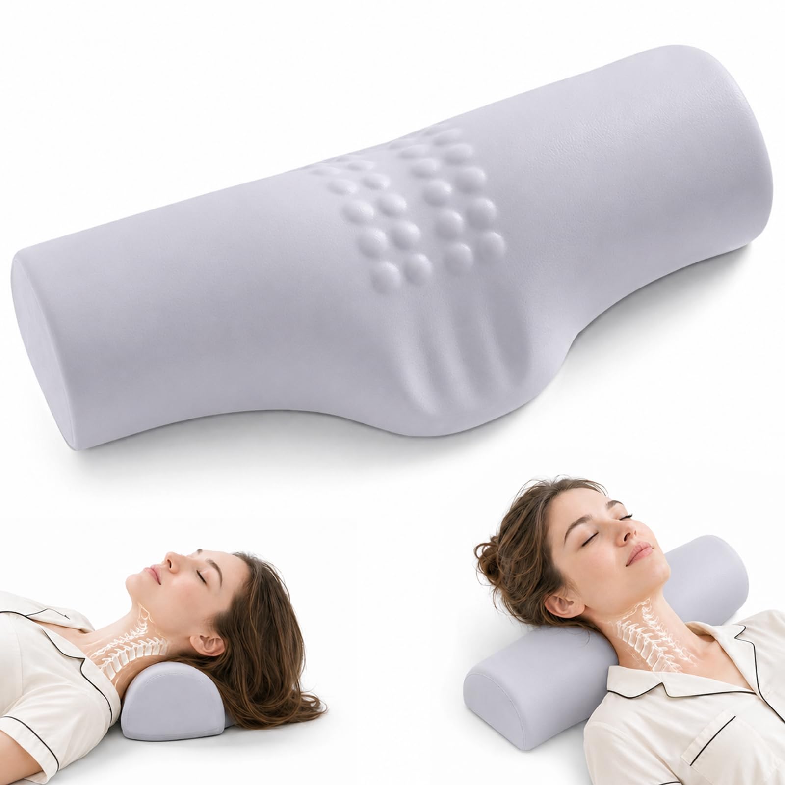 Ergonomic Cervical Neck Roll Pillow, High-Density Memory Foam Support