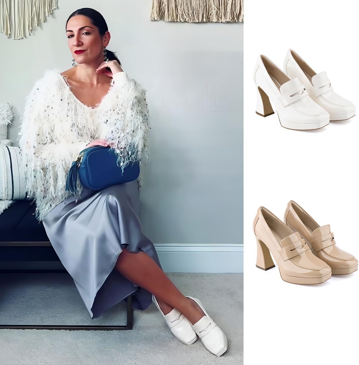 JENN ARDOR Women's Platform Loafer Heels Square Closed Toe Chunky Block High Penny Loafers Pumps Elegant Comfort Casual Slip On Wedding Dress Shoes - Image 2