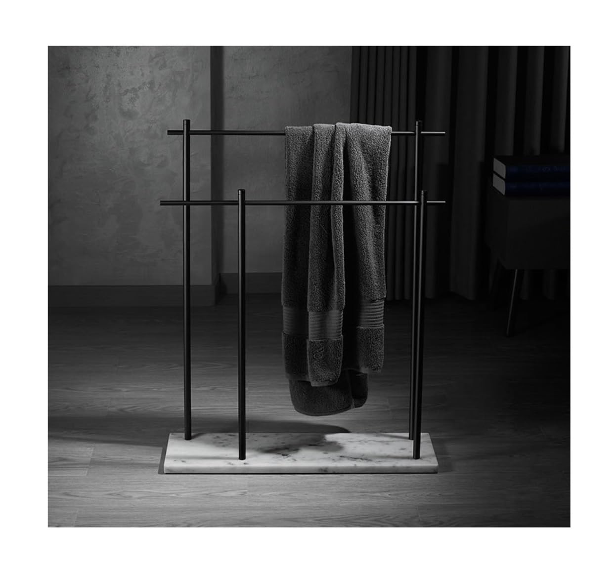 Freestanding Towel Rack Bedroom Brass Towel Rack With Marble Base 2 Tier Stand For Bathroom Modern Freestanding Holder Washcloths Holder Stand(Black+White)
