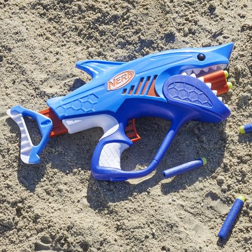 Image of Nerf Junior Wild Sharkfire, Easy Play Dart Blaster, 8 Elite Darts, Blaster Shark Toys for 6 Year Old Boys & Girls, Outdoor Toys