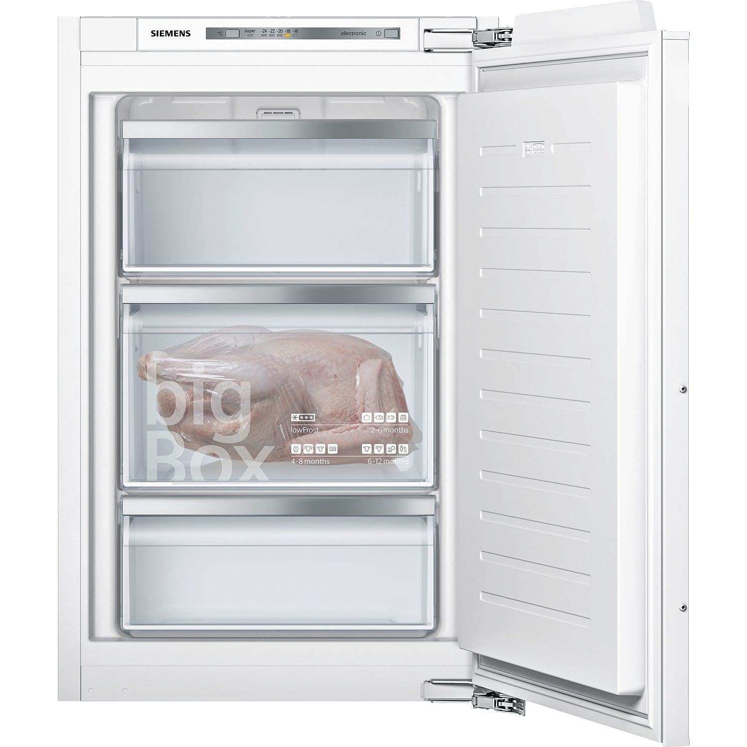 Siemens GI21VAFE0 iQ500 - Congelador empotrado (E, 176 kWh/año, 96 l, baja congelación, gran caja, iluminación interior LED, bisagra plana)