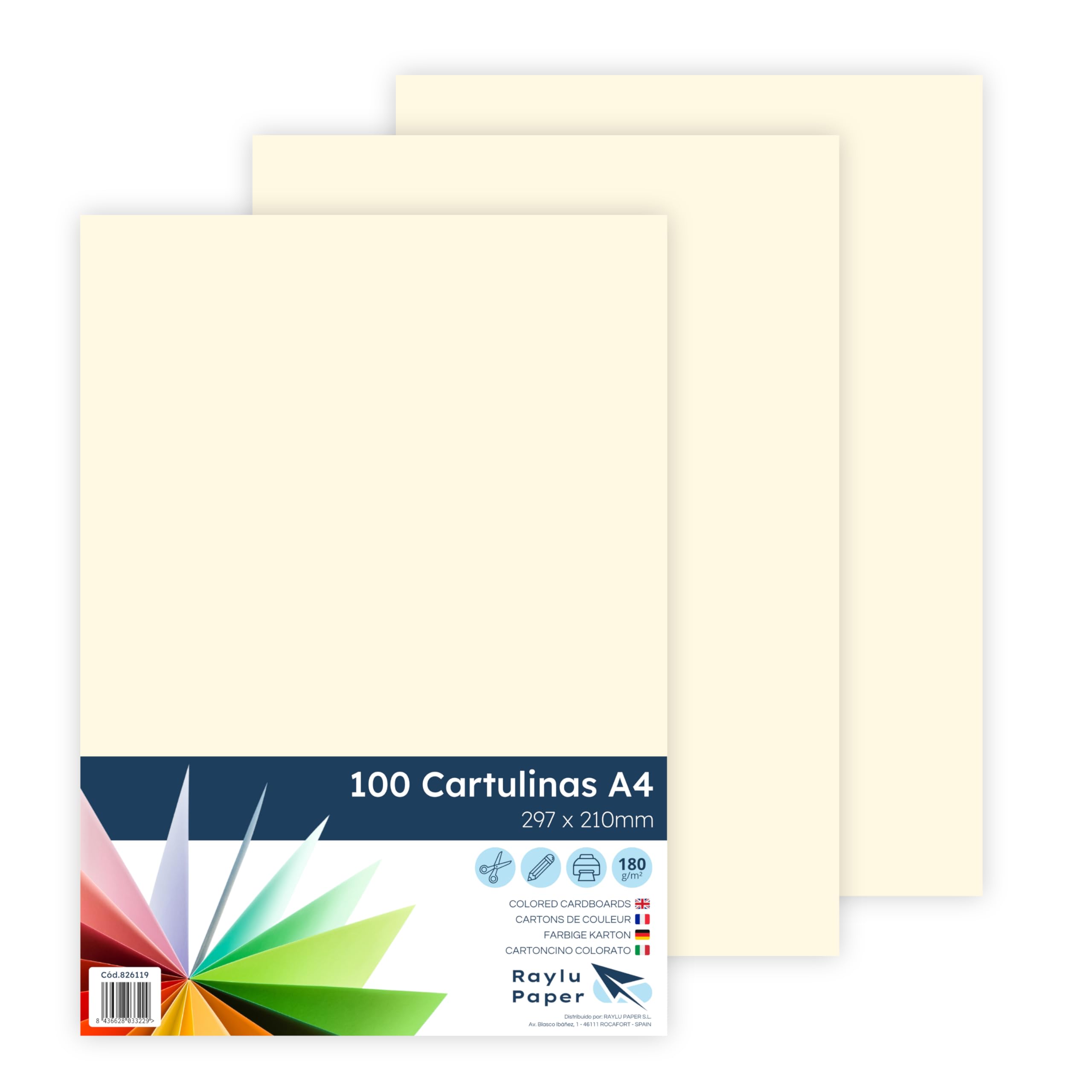 RAYLU PAPER – Tonpapier A4, 100 Stück Kartonpapier 180g/m², 210 x 297 mm, professionelle farbige Kartons für Büro, Kopierpapier, Buntes Papier zum Basteln (Creme)
