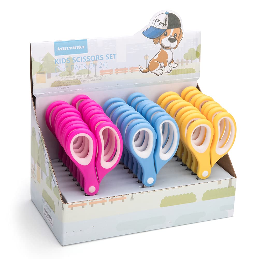 Tijeras para niños de punta redondeada AW-003-R24 para manualidades escolares, pack de 24 unidades