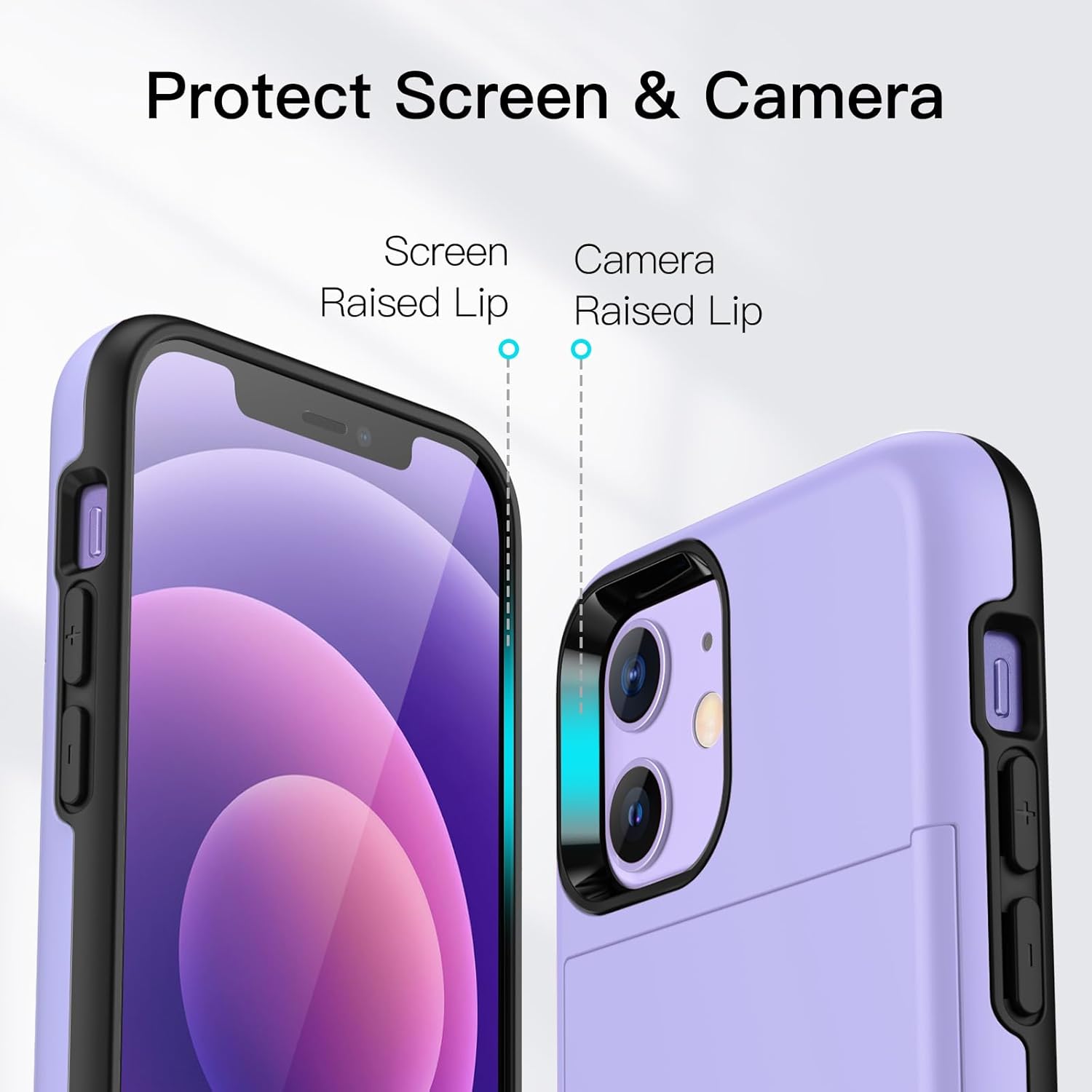 JETech Wallet Case for iPhone 12/12 Pro 6.1-Inch with Card Holder, Dual Layer Shockproof Protective Phone Cover, Sliding Hidden Slot (Purple) - Image 6