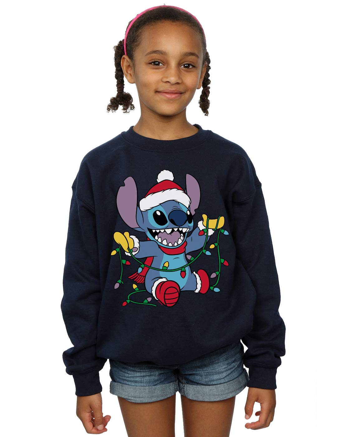 Official Licensed Disney Lilo & Stitch Christmas Lights Girls Sweatshirt - Festive Holiday Jumper UK - Available in Multiple UK Sizes - Machine Washable - Officially Licensed - Premium Quality