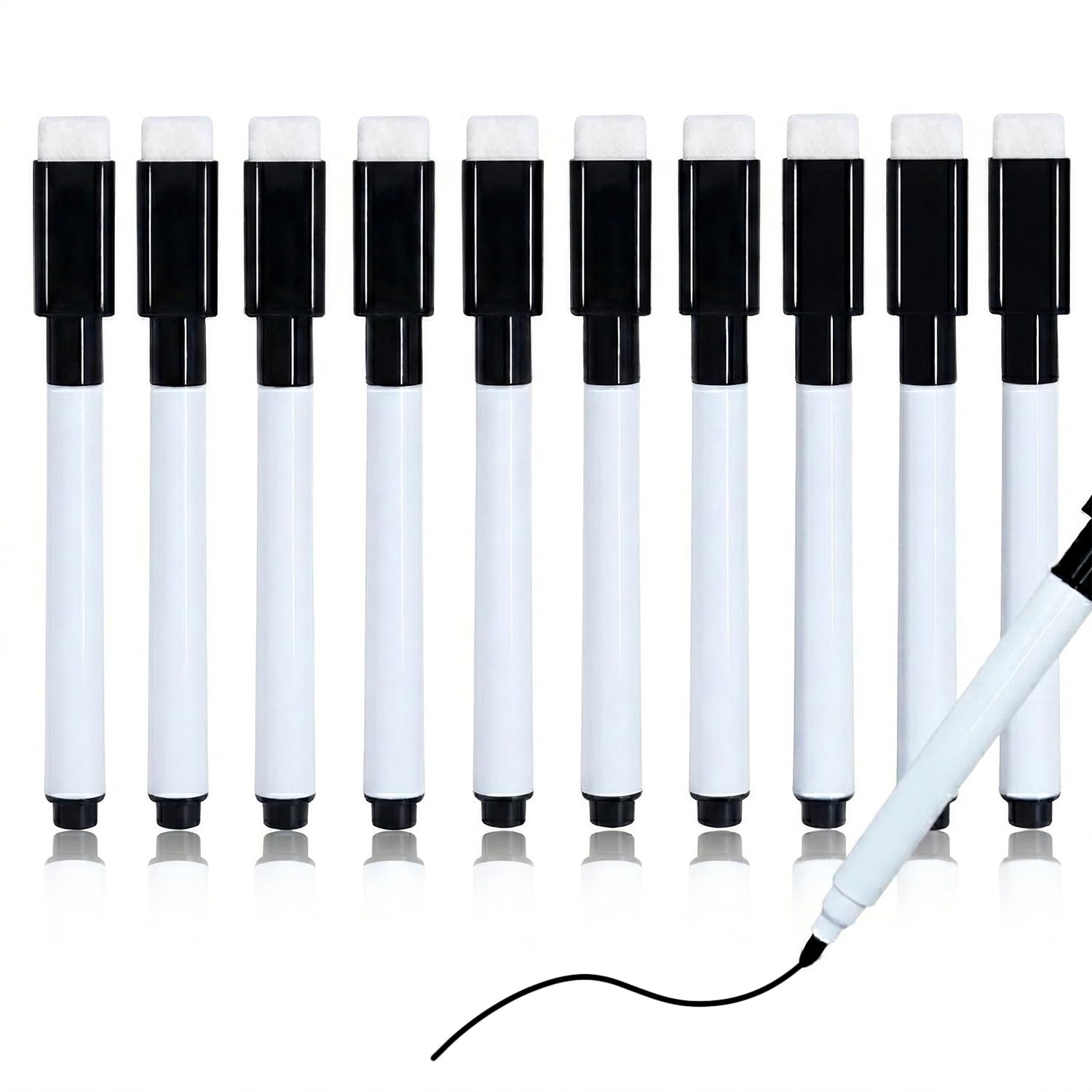 Rotuladores Pizarra Blanca 10 Pcs, Marcadores Magicos con borrador pizarra blanca,Bolígrafo Negro Magneticos Rotulador Pizarra Para Hogar Escuela u Oficina(11.3 * 1cm)