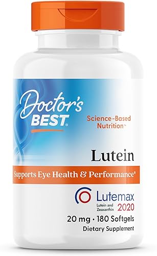 Doctor's Best Luteína con Lutemax, sin OMG, sin gluten, sin soja, salud ocular, 20 mg, 180 cápsulas blandas