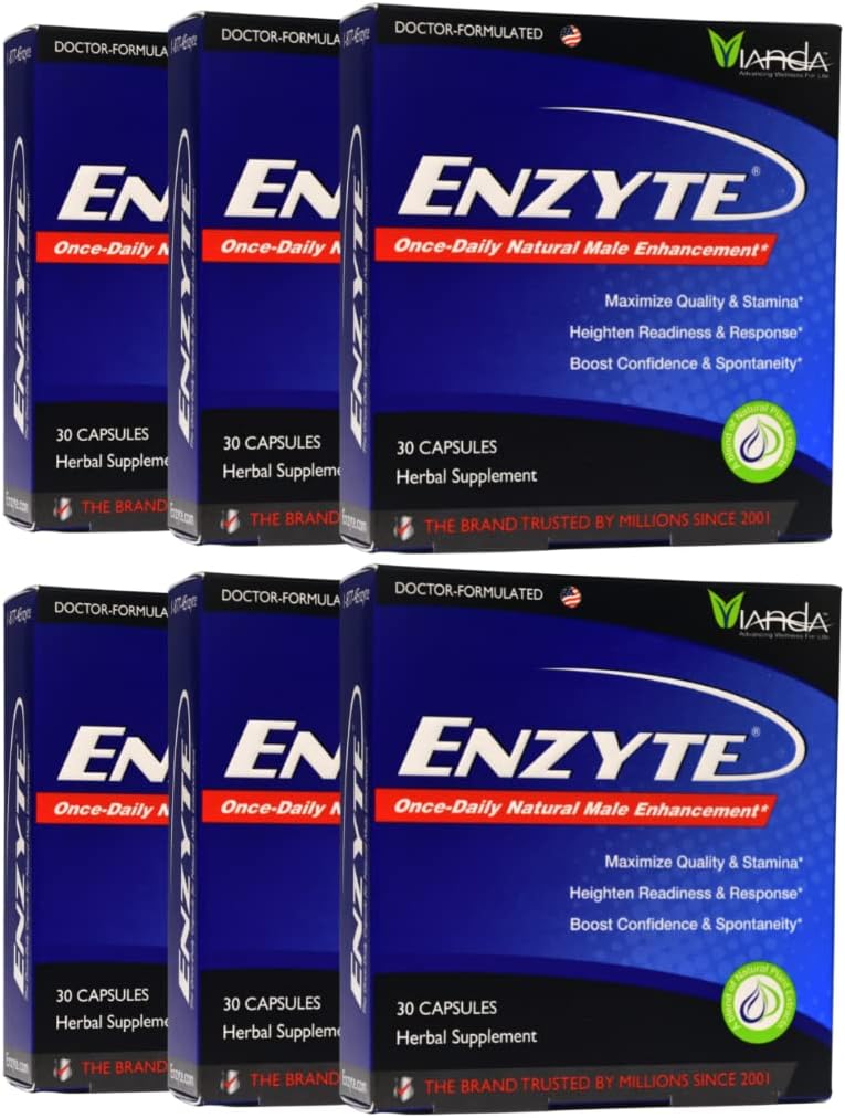 Enzyte® Natural Male Enhancement Supplement for Quality and Stamina with Asian Ginseng, Ginkgo Biloba, Grape Seed Extract, Horny Goat Weed - 180 Capsules