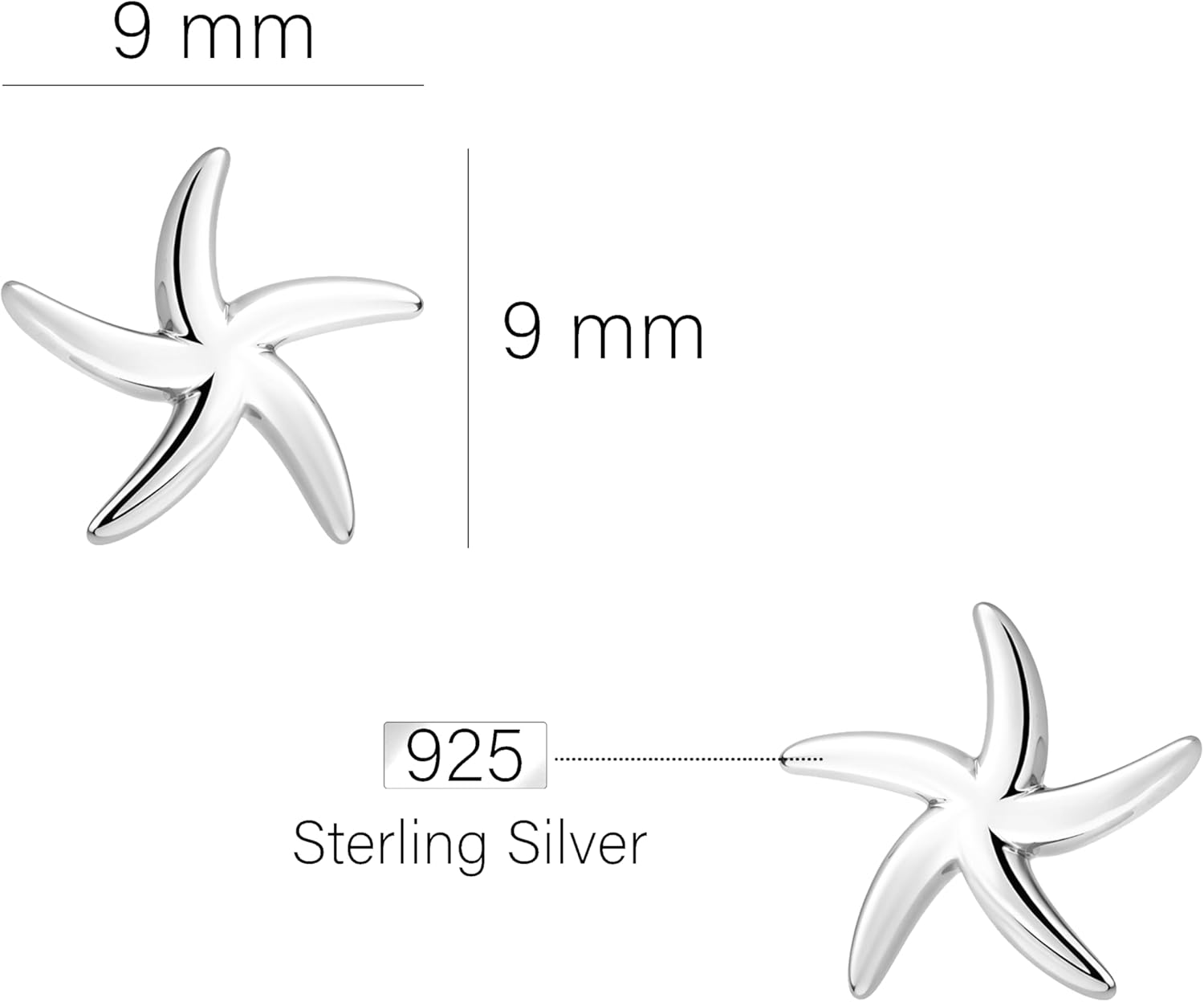 SOFIA MILANI - Solid 925 Sterling Silver Earrings for Women - Starfish Stud Earrings - 20765