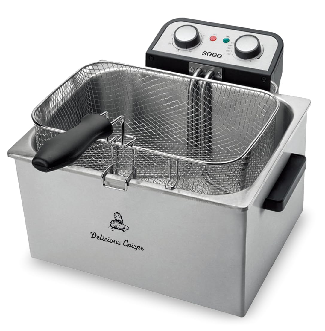 SOGO Freidora Profesional de Acero Inoxidable 5L con Sistema Cold Zone - Freidora de Aceite con Regulador de Temperatura Ajustable - Temporizador y Filtro Antiolor - Potente y Segura