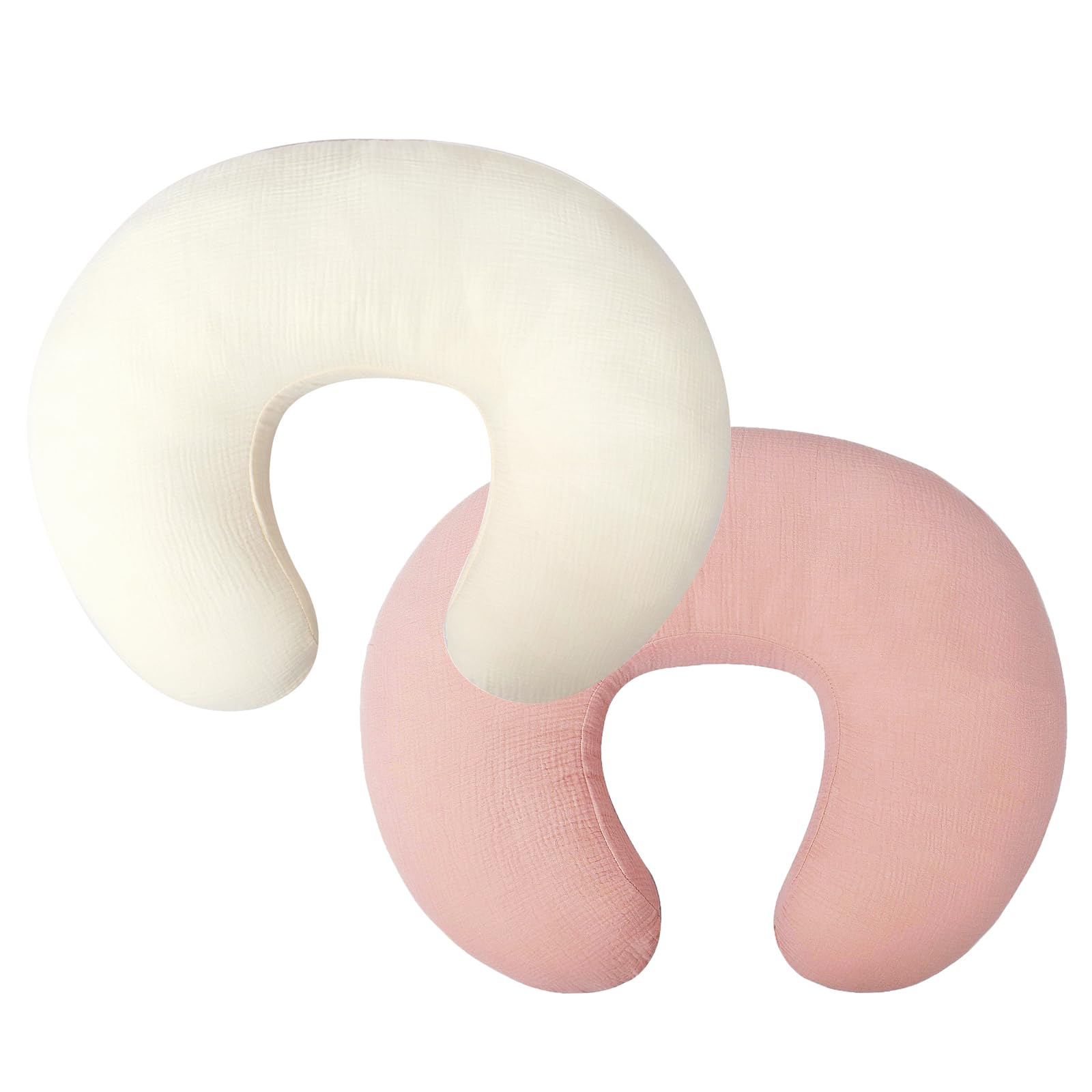 Owlowla Muslin Nursing Pillow Cover,2Pack Soft Cotton Nursing Cover Set Fits Breastfeeding Pillow for Baby Boy Girl(Cream&Blush)