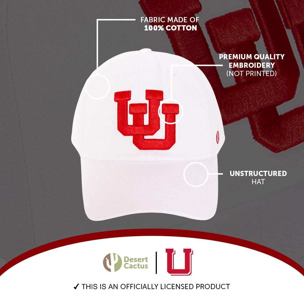 Desert Cactus University of Utah Baseball Hat UT Utes Brimmed Embroidered Hats Cap Adjustable Cloth Strap Adult Type B