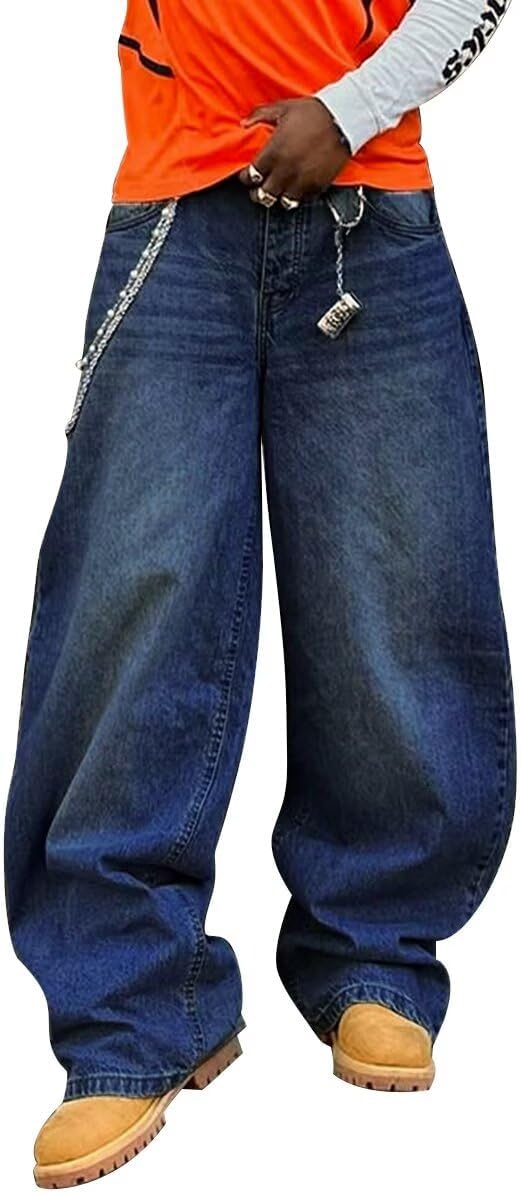 HUNGSON Mens Baggy Jeans for Men Women Y2k Skater Vintage Plain Pants Casual Wide Leg Jeans Loose Fit Denim Jeans