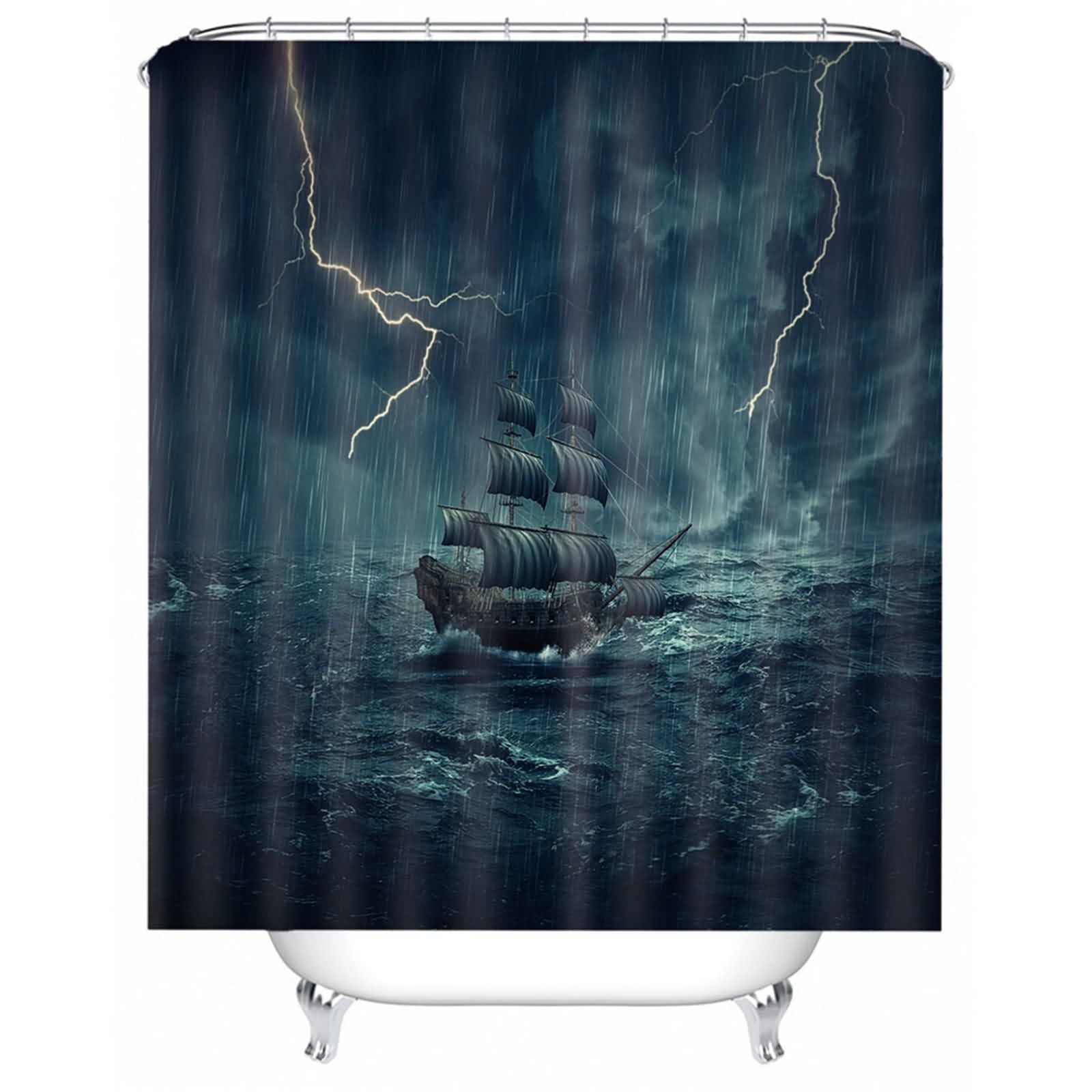 Rideau de douche tissu lavable 180x180 haut de gamme voilier dans la tempête