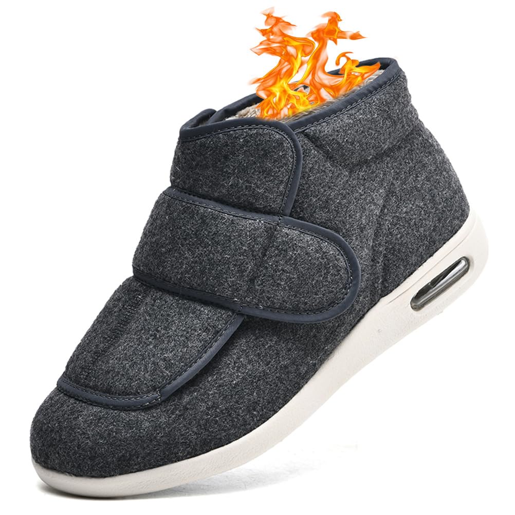 Scarpe Ortopediche Uomo Lana Caldo Inverno per Diabetici Pantofole Anziani Invernali Peluche Leggere con Strappo Piedi Gonfi Donna Larghe Larghi Comodi Ginnastica,Grigio,39 EU