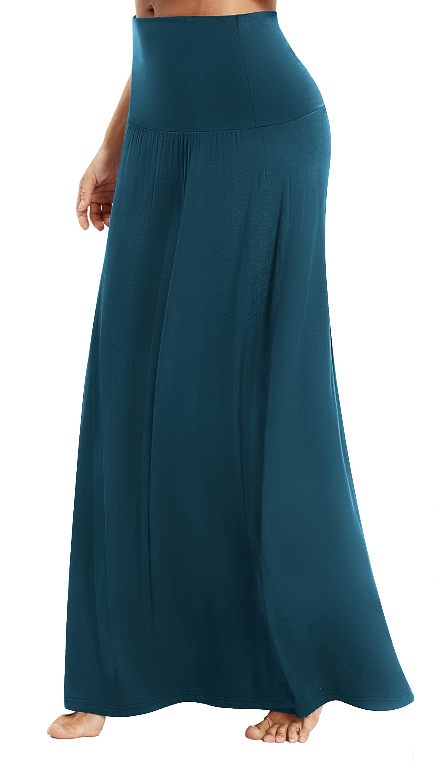 EXCHIC Falda larga bohemia de verano para mujer, cintura alta, elástica, para playa, Acero azul., S