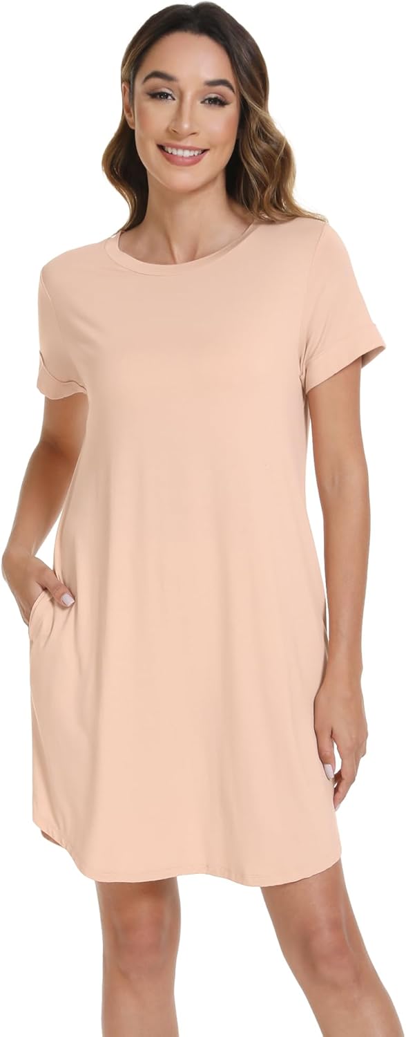 WiWi Womens Bamboo Viscose Nightgowns Soft Short Sleeve Sleep Shirt Lightweight Cool Nightshirt Pajama Dress S-XXL