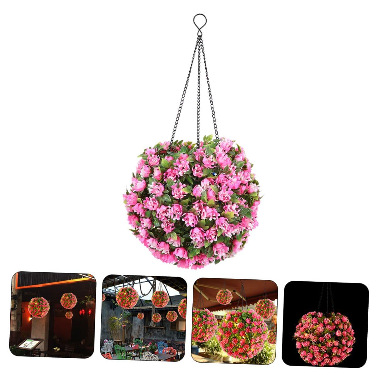 Kisangel LED Solarleuchte Hängend Rosa Blumenkugel aus Kunststoff und Eisen mit Realistischer Struktur und Starker Aufhängung für Garten und Hochzeiten