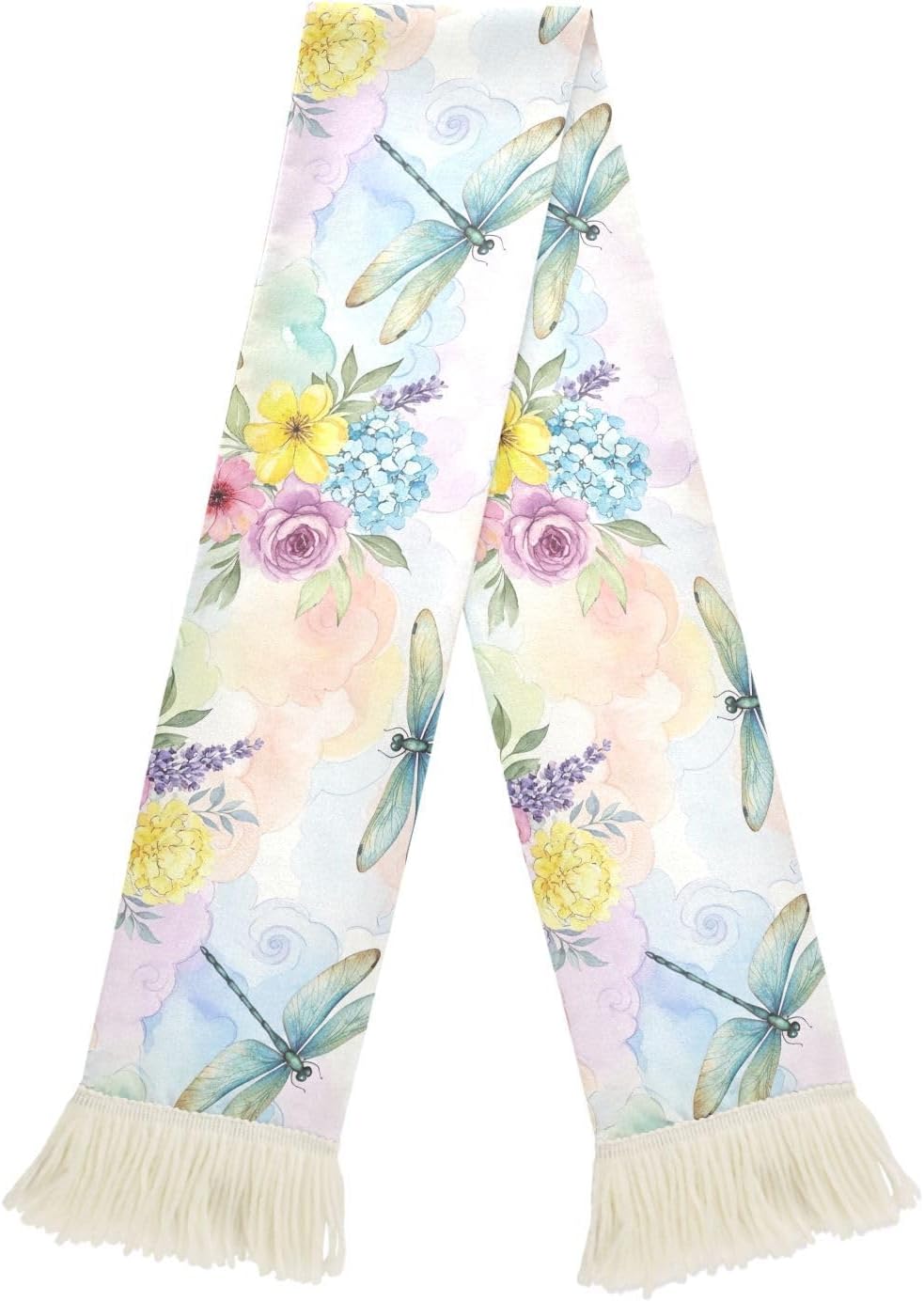 CHIFIGNO Dragonflies Floral Pastel Sports Fan Scarf Towel, Soft Polyester Cheering Banner Scarf for Soccer Games, Quick Dry Sweat Absorbent