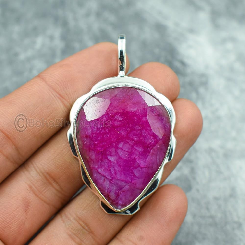Ruby Pendant Necklace Natural Pink Gemstone Jewelry 925 Sterling Silver Elegant Statement Pendant