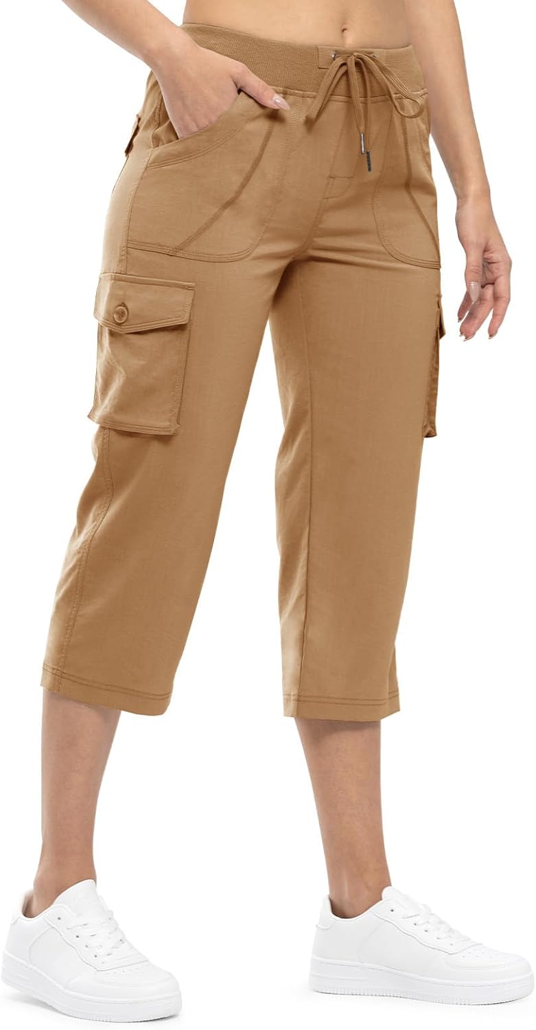 TBMPOY Womens Cargo Capris Lightweight Hiking Pants 6 Pockets Quick Dry Casual Outdoor Trip Loose Shorts Cropped Cotton