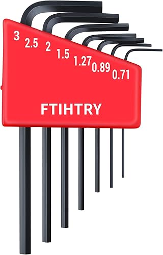 7PCS Mini Hex-L Clave Allen Métrica, 0.7mm, 0.9mm, 1.27mm, 1.5mm, 2mm, 2.5mm, 3mm, Acero de Cromo Vanadio