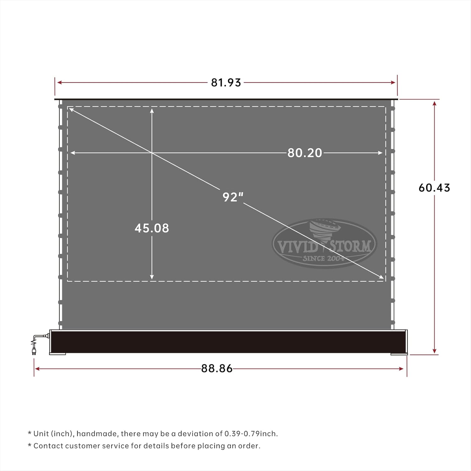 VIVIDSTORM-Long Focus ALR Screen,Sound Transparent Perforated,Black Housing Motorized Floor-Rising Projection Screen,Compatible with Lumen up to 2500ANSI of Ordinary Projector,VSDSTPALR92H