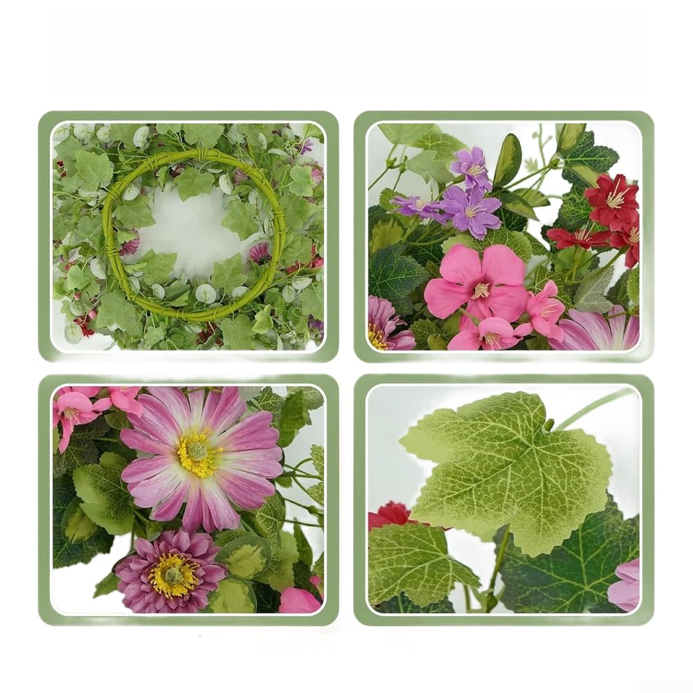 Decorazione da giardino a margherita, ghirlanda di eucalipto da 35 cm, foglie di eucalipto artificiali e viti, ornamento da appendere alla porta