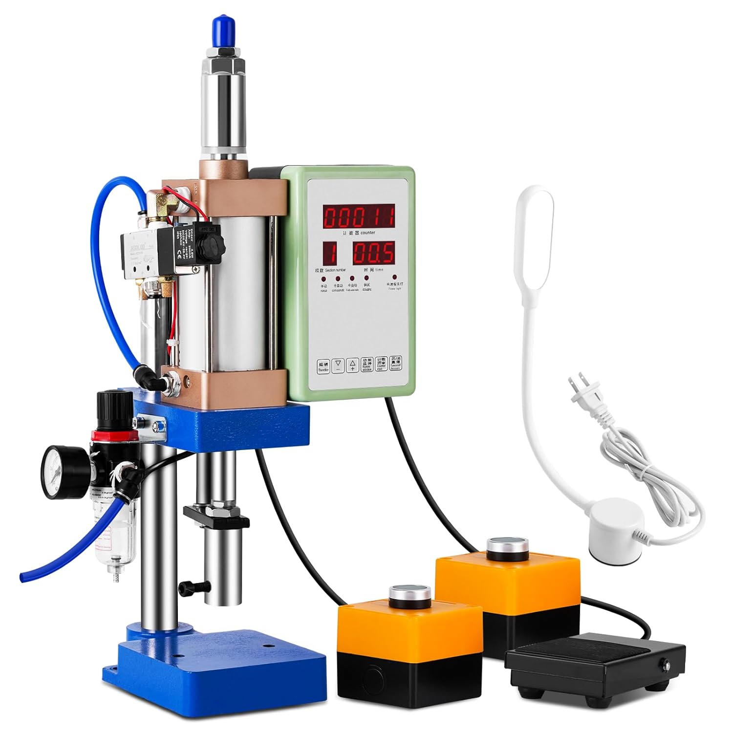 Pneumatic Punch Press Machine 440Lb Desktop Punching Press Machine with Magnetic Lamp&Display Controller, Pneumatic Press Puncher for DIY Craft