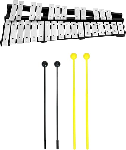 Miniatura 2 de QWORK Instrumento de percusión del xilófono de aluminio, plegable 30 llaves Glockenspiel, instrumento musical con mazo